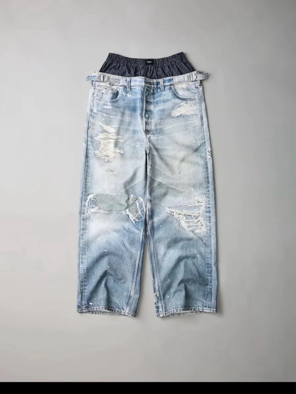 Mens XL Baggy Sweatpants Grey Stacked Fit Wide Leg jeans Streetwear SZ‎ 4